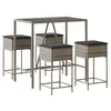 Image de vidaXL Ensemble de Bar de Jardin 5 pcs avec Coussins Gris Poly rotin, Ensemble de Bar, Ensemble de Bar de Patio, Ensemble de Table de pub