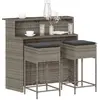 Image de vidaXL Ensemble de bar de jardin 3 pcs et coussins gris résine tressée