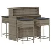Image de vidaXL Ensemble de Bar de Jardin 5 pcs avec Coussins Gris Poly rotin, Ensemble de Bar, Ensemble de Bar de Patio, Ensemble de Table de pub