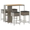Image de vidaXL Ensemble de Bar de Jardin 5 pcs avec Coussins Gris Poly rotin, Ensemble de Bar, Ensemble de Bar de Patio, Ensemble de Table de pub