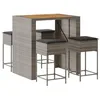 Image de vidaXL Ensemble de Bar de Jardin 5 pcs avec Coussins Gris Poly rotin, Ensemble de Bar, Ensemble de Bar de Patio, Ensemble de Table de pub