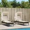 Image de vidaXL Chaises longues lot de 2 et auvents et table marron poly rotin