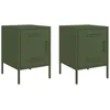 Image de vidaXL Tables de Chevet 2 pcs Vert Olive 36x39x50,5 cm Acier, Armoire, Armoire latérale, Support de téléphone, Table de Chevet