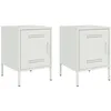 Image de vidaXL Tables de Chevet 2 pcs Blanc 36x39x50,5 cm Acier, Armoire, Armoire latérale, Support de téléphone, Table de Chevet