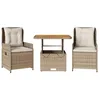 Image de vidaXL Ensemble de Bistro 3 pcs avec Coussins Beige résine tressée