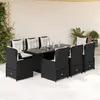 Image de vidaXL Ensemble à manger de jardin 9pcs coussins noir résine tressée