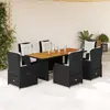 Image de vidaXL Ensemble à manger de jardin coussins 7pcs Noir Résine tressée