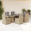 Image de vidaXL Ensemble à manger de jardin et coussins 7 pcs beige poly rotin