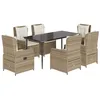 Image de vidaXL Ensemble à Manger de Jardin et Coussins 7 pcs Beige Poly rotin
