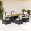 Image de vidaXL Ensemble à manger de jardin coussins 7pcs Noir Résine tressée