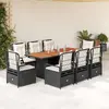Image de vidaXL Ensemble à manger de jardin 9pcs coussins noir résine tressée