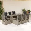 Image de vidaXL Ensemble à manger de jardin et coussins 9 pcs gris clair rotin