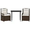 Image de vidaXL Ensemble à Manger de Jardin 3 pcs et Coussins Marron Poly rotin