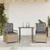 Image de vidaXL Ensemble à manger de jardin et coussins 3 pcs Beige poly rotin