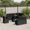 Image de vidaXL Salon de jardin 9 pcs avec coussins noir résine tressée