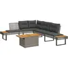 Image de vidaXL Salon de jardin avec coussins 5 pcs gris résine tressée acacia