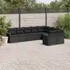 Image de vidaXL Salon de jardin 9 pcs avec coussins noir résine tressée