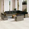 Image de vidaXL Salon de jardin avec coussins 14 pcs gris résine tressée