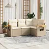 Image de vidaXL Salon de jardin avec coussins 4 pcs beige résine tressée