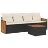 Image de vidaXL Salon de Jardin avec Coussins 5 pcs, Canapés de Patio, Ensemble de Meubles, Mobilier de Terrasse Extérieur, Noir Résine Tressée