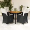 Image de vidaXL Ensemble à manger de jardin coussins 5pcs Noir Résine tressée