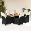 Image de vidaXL Ensemble à manger de jardin coussins 7 pcs noir résine tressée