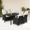 Image de vidaXL Ensemble à manger de jardin coussins 5pcs Noir Résine tressée