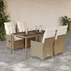 Image de vidaXL Ensemble à manger de jardin avec coussins 5pcs Beige poly rotin