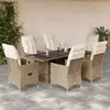 Image de vidaXL Ensemble à manger de jardin et coussins 7 pcs beige poly rotin