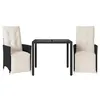Image de vidaXL Ensemble de Bistro 3 pcs avec Coussins Noir résine tressée, Ensemble de Bistro de Jardin, Ensemble de Balcon, Ensemble de Meubles d'extérieur