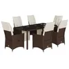 Image de vidaXL Ensemble de Bistro de Jardin 7 pcs Coussins Marron Poly rotin, Ensemble de Bistro de Jardin, Ensemble de Balcon, Ensemble de Meubles d'extérieur