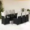 Image de vidaXL Ensemble de bistro de jardin 9 pcs coussins noir poly rotin