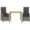 Image de vidaXL Ensemble de Bistro de Jardin 3 pcs Coussins Gris Poly rotin