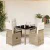 Image de vidaXL Ensemble de bistro de jardin 5 pcs coussins beige poly rotin