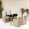 Image de vidaXL Ensemble de bistro de jardin 5 pcs coussins beige poly rotin