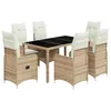 Image de vidaXL Ensemble de Bistro de Jardin 7 pcs Coussins Beige Poly rotin