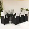 Image de vidaXL Ensemble de bistro de jardin 9 pcs coussins noir poly rotin