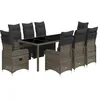 Image de vidaXL Ensemble de Bistro de Jardin 9 pcs Coussins Gris Poly rotin