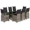 Image de vidaXL Ensemble de Bistro de Jardin 9 pcs Coussins Gris Poly rotin