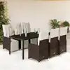 Image de vidaXL Ensemble de bistro de jardin 7 pcs coussins marron poly rotin