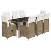 Image de vidaXL Ensemble de Bistro de Jardin 9 pcs Coussins Marron Poly rotin