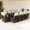 Image de vidaXL Ensemble de bistro de jardin 11 pcs coussins marron poly rotin