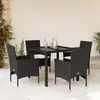 Image de vidaXL Ensemble à manger de jardin et coussins 5 pcs noir rotin verre