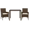 Image de vidaXL Ensemble à Manger de Jardin et Coussins 3pcs Marron rotin Verre