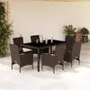 Image de vidaXL Ensemble à manger de jardin et coussins 7pcs marron rotin verre