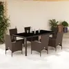Image de vidaXL Ensemble à manger de jardin et coussins 7pcs marron rotin verre