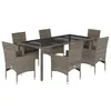 Image de vidaXL Ensemble à Manger de Jardin et Coussins 7 pcs Gris rotin Verre, Ensemble de Salle à Manger d'extérieur, Meuble de Salle à Manger de Jardin, Table et chaises de Jardin