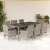 Image de vidaXL Ensemble à manger de jardin et coussins 9 pcs gris rotin verre