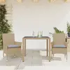 Image de vidaXL Ensemble à manger de jardin et coussins 3 pcs beige rotin verre