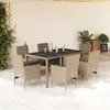 Image de vidaXL Ensemble à manger de jardin et coussins 7 pcs beige rotin verre